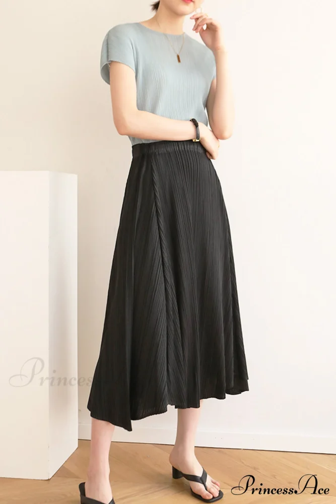 Pleated High Waist Skirt - Solid Color - Image 7