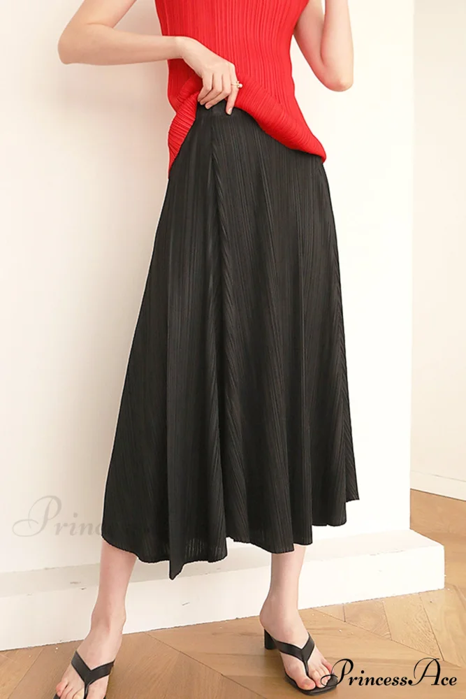 Pleated High Waist Skirt - Solid Color - Image 8