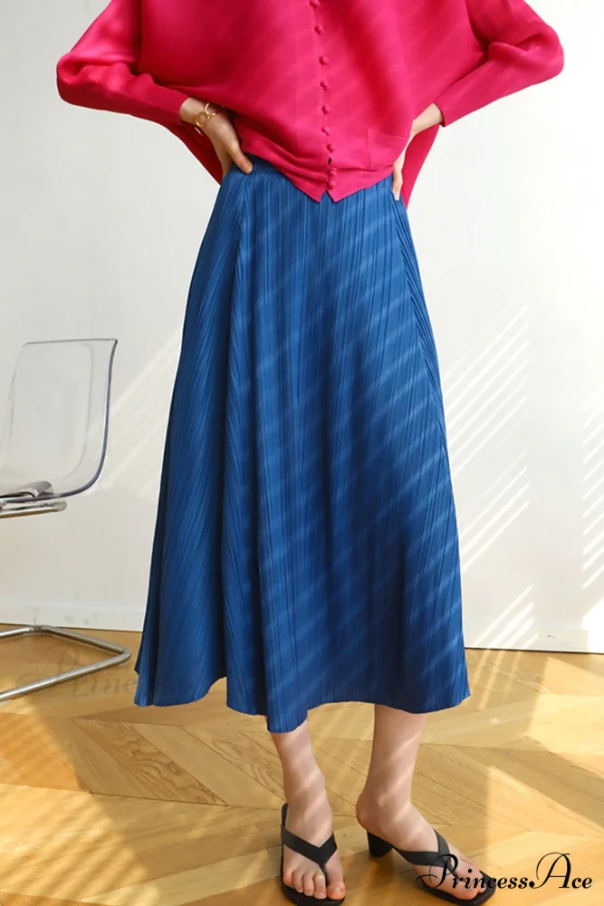 Pleated High Waist Skirt - Solid Color - Image 9