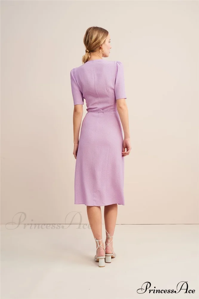 V Neck Slit Short Sleeve Dress - Image 10