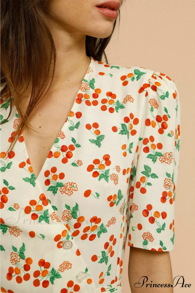 V Neck Slit Short Sleeve Dress - Image 3
