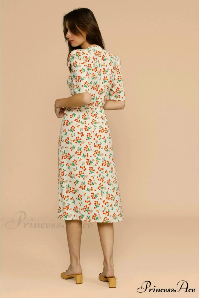 V Neck Slit Short Sleeve Dress - Image 4