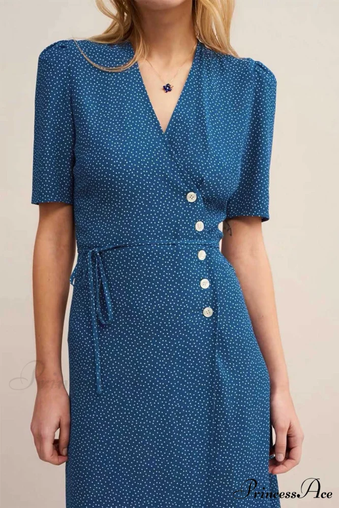 V Neck Slit Short Sleeve Dress - Image 5