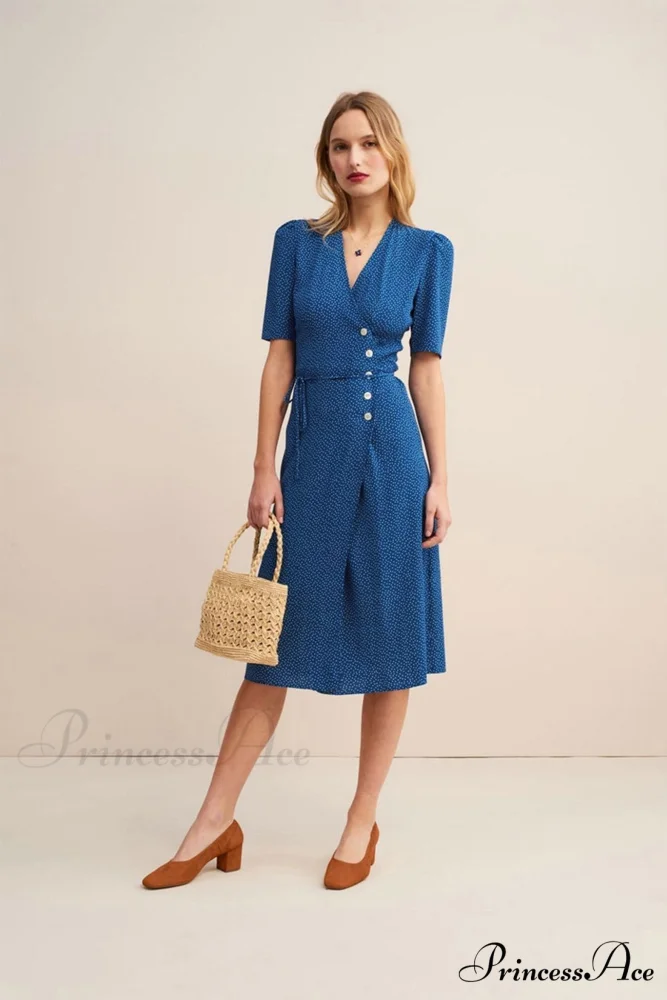 V Neck Slit Short Sleeve Dress - Image 6