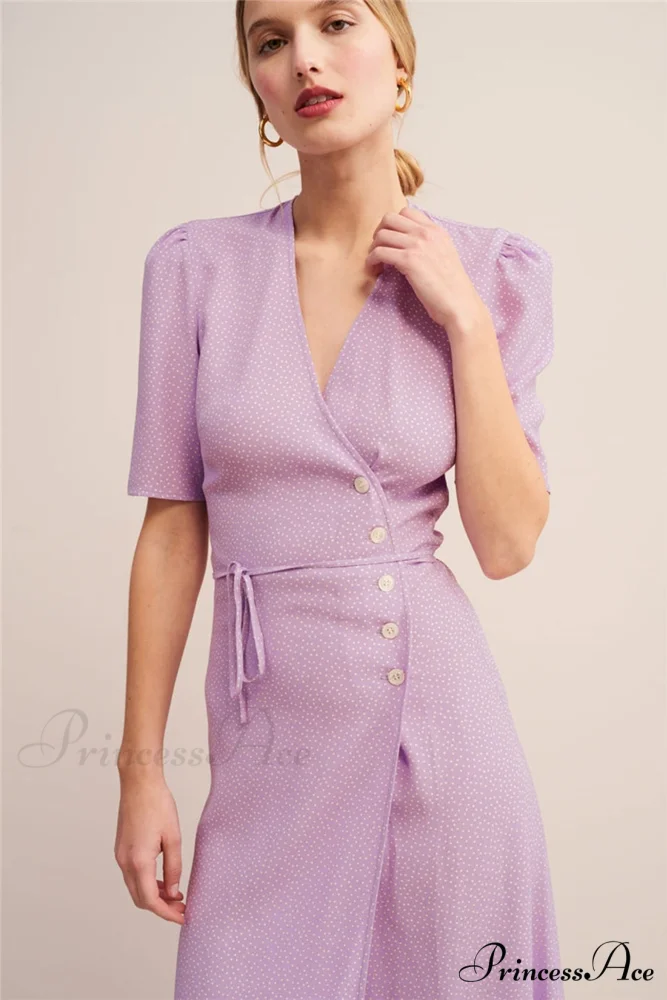 V Neck Slit Short Sleeve Dress - Image 8