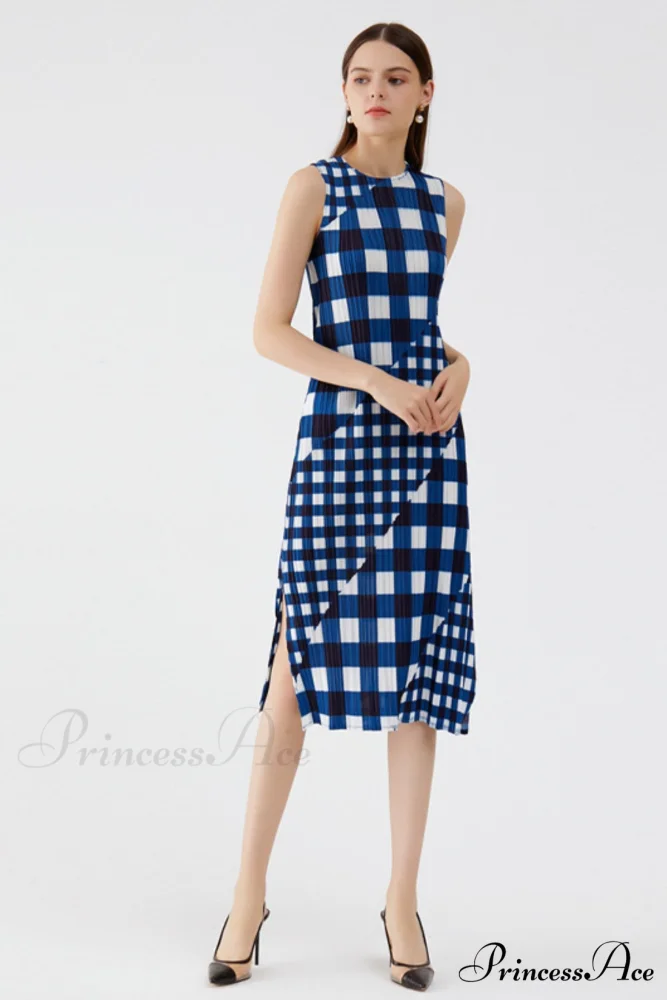 Plaid Sleeveless Pleated Dress - Image 2