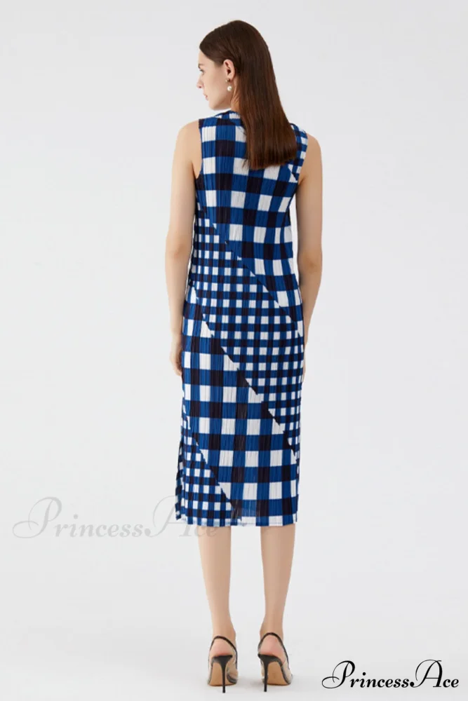 Plaid Sleeveless Pleated Dress - Image 4