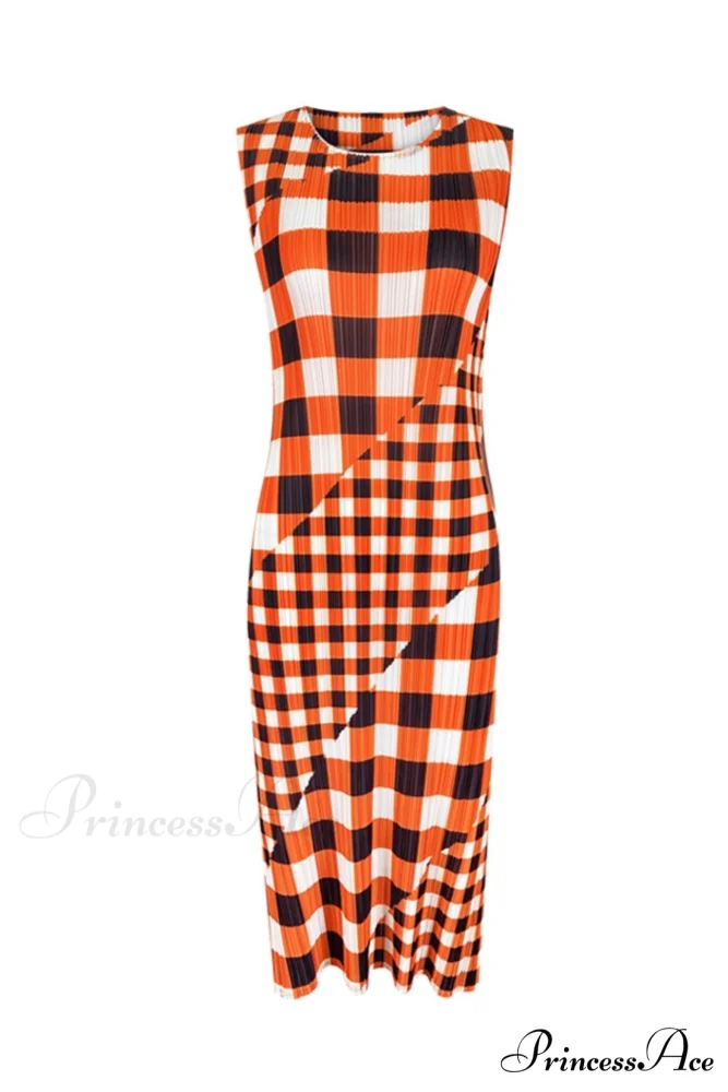 Plaid Sleeveless Pleated Dress - Image 6