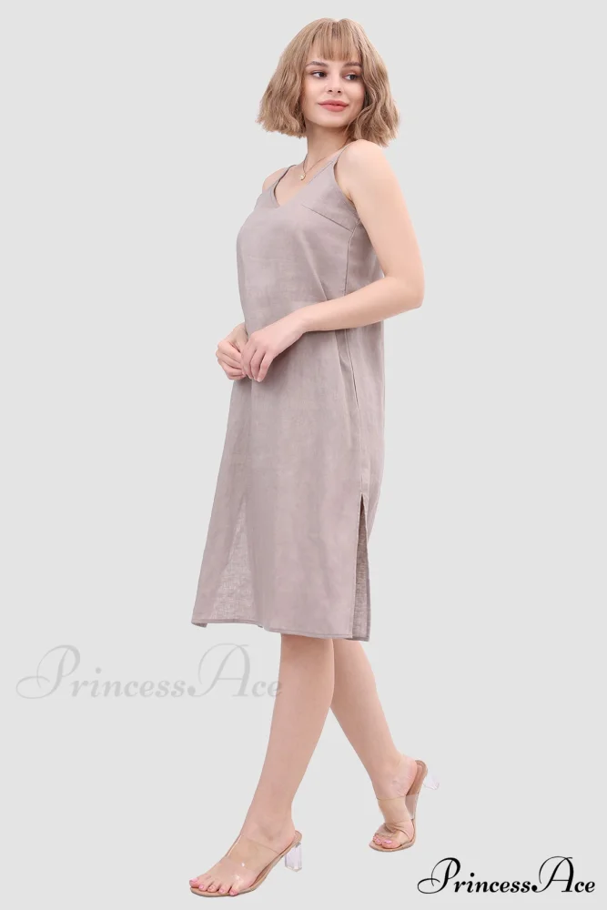 Linen Slip Dress with Daisy Embroidery - Image 2