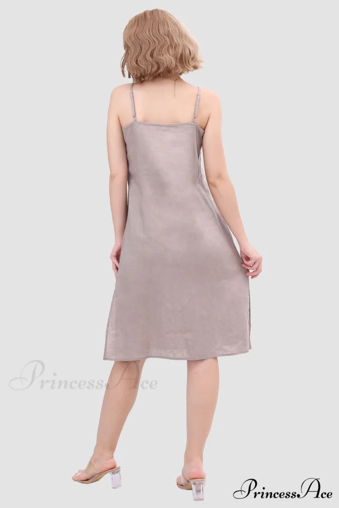 Linen Slip Dress with Daisy Embroidery - Image 5