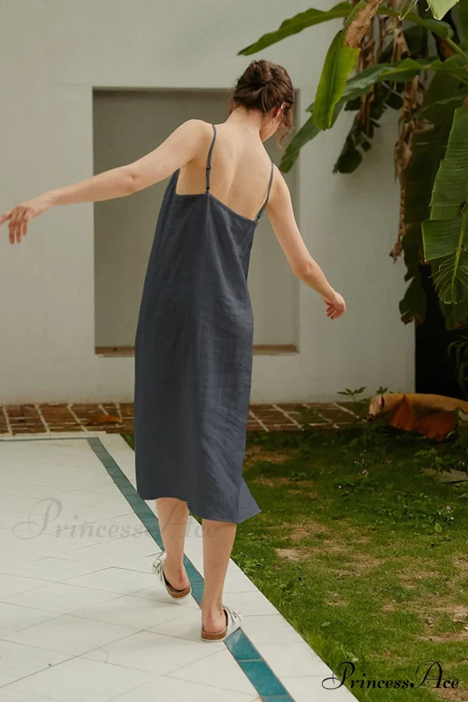 Linen Slip Dress with Daisy Embroidery - Image 7