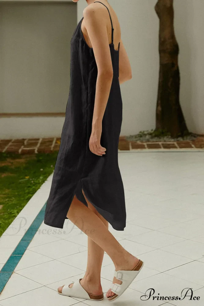 Linen Slip Dress with Daisy Embroidery - Image 9