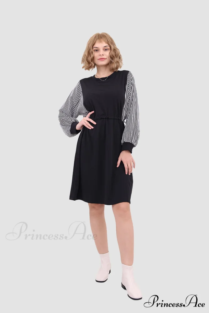 Long Sleeve Dress with Drawstring Waist - Image 2