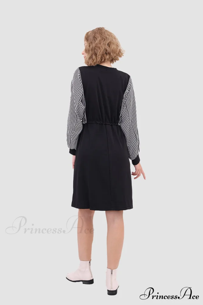 Long Sleeve Dress with Drawstring Waist - Image 3
