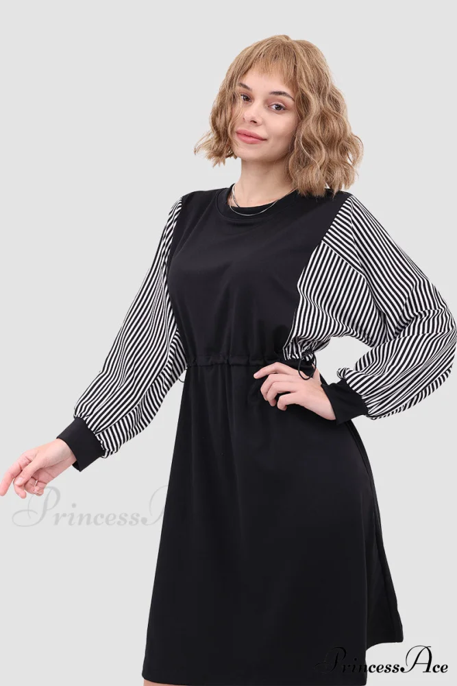 Long Sleeve Dress with Drawstring Waist - Image 4