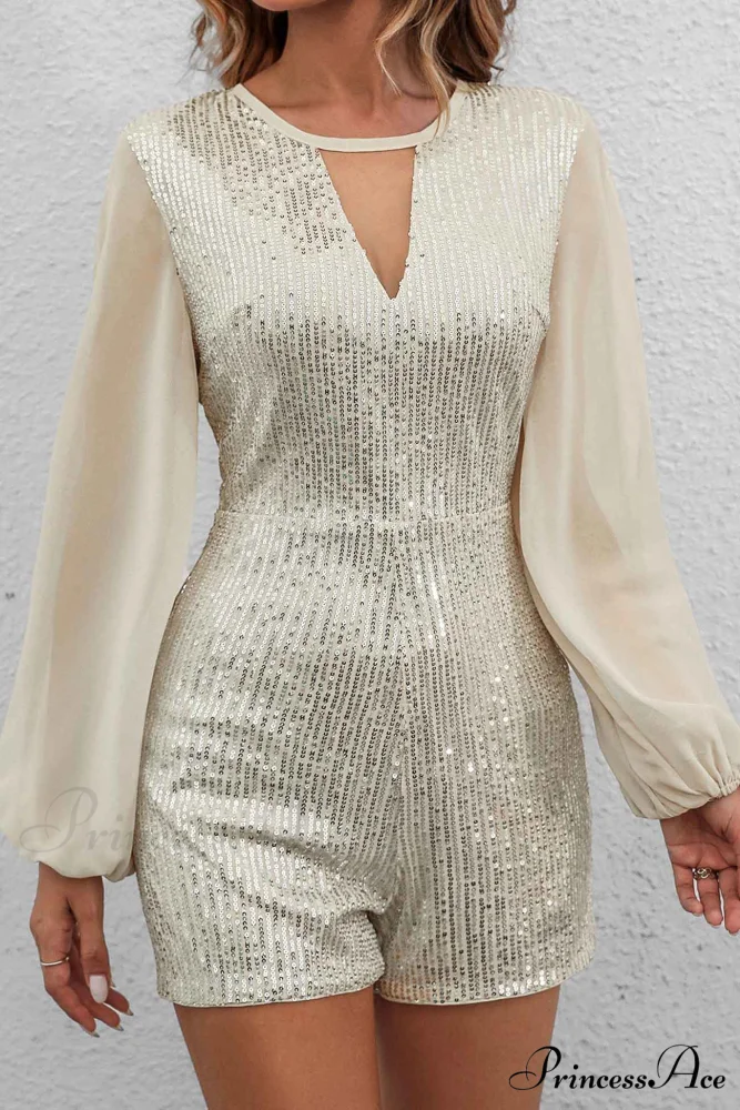 Chiffon Rompers with Slit Sleeves and Sequins - Image 2