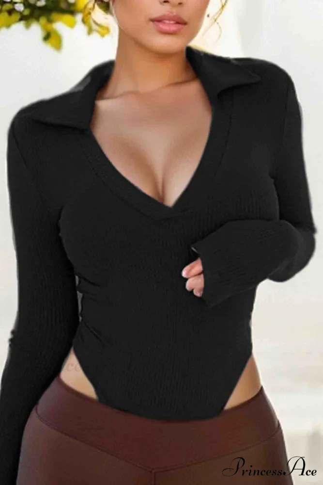 Long Sleeve Bodycon Rompers with Polo Neck - Image 6