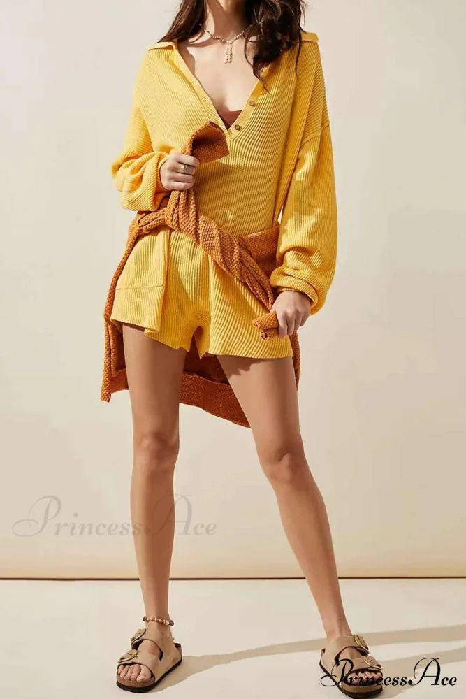 Ribbed Rompers with Lapel and Long Sleeves - Image 6