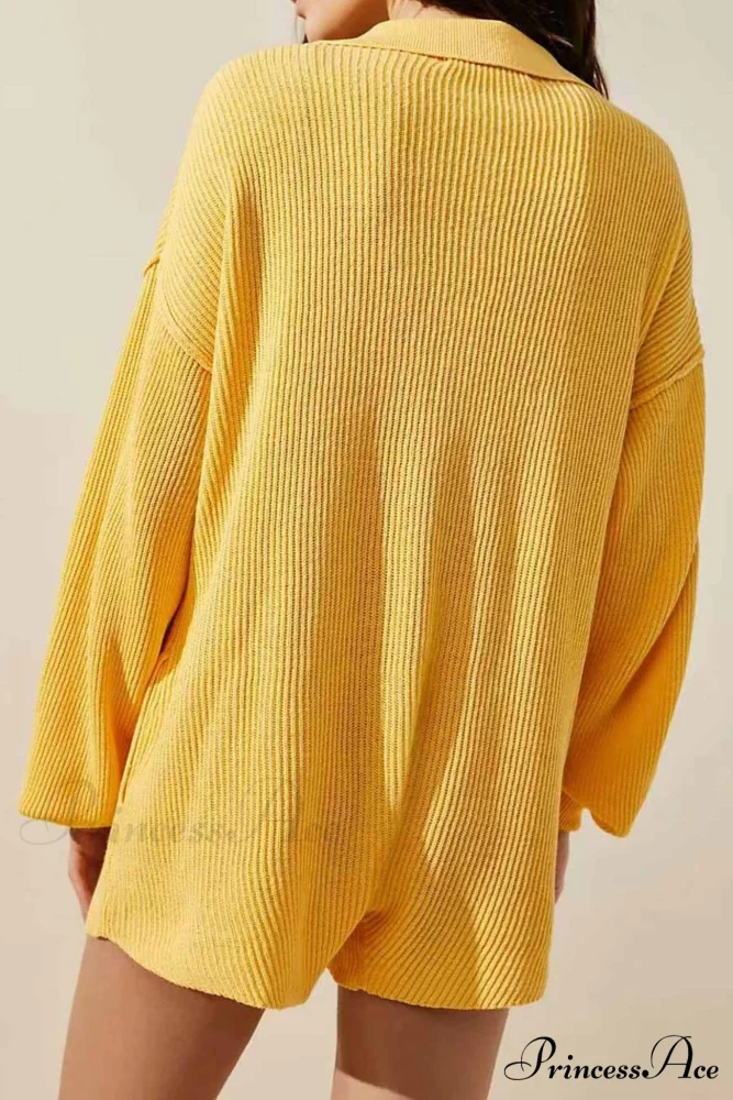 Ribbed Rompers with Lapel and Long Sleeves - Image 7