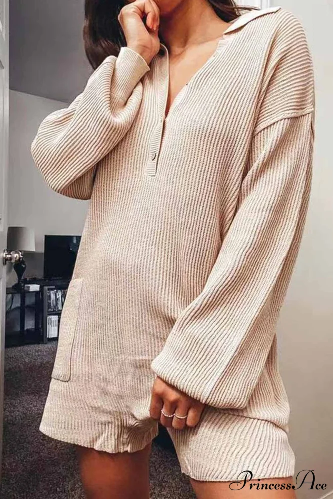 Ribbed Rompers with Lapel and Long Sleeves - Image 8