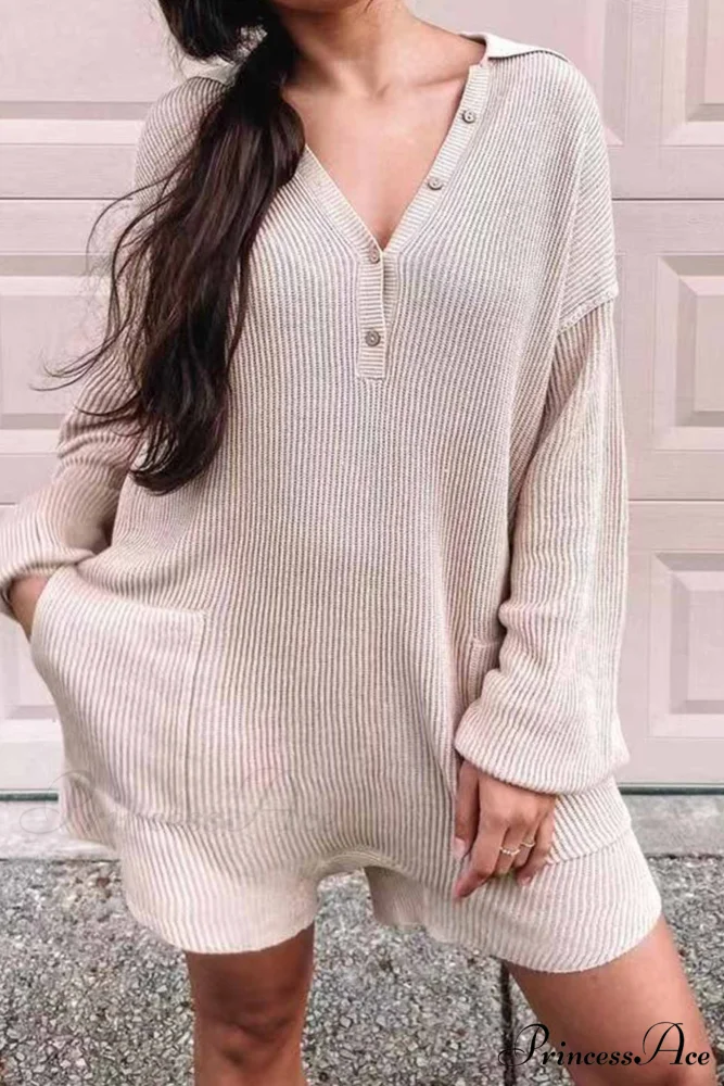 Ribbed Rompers with Lapel and Long Sleeves - Image 9