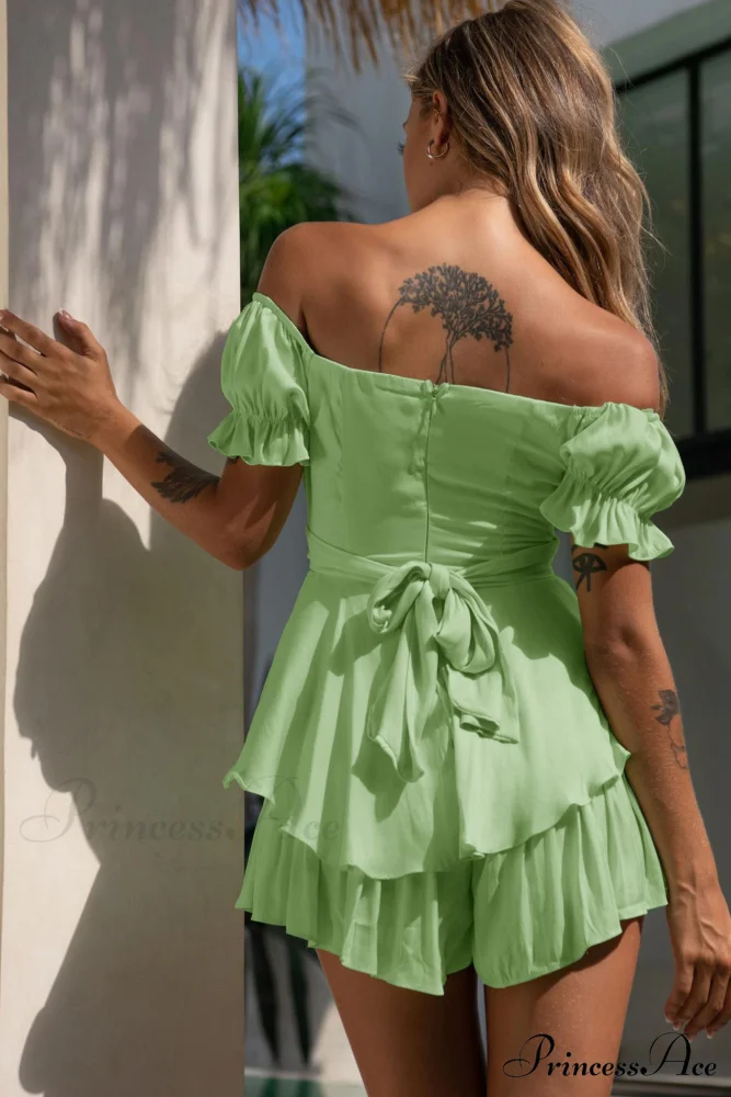 Off Shoulder Ruffled Skirt Pants with Tie Back - Image 18