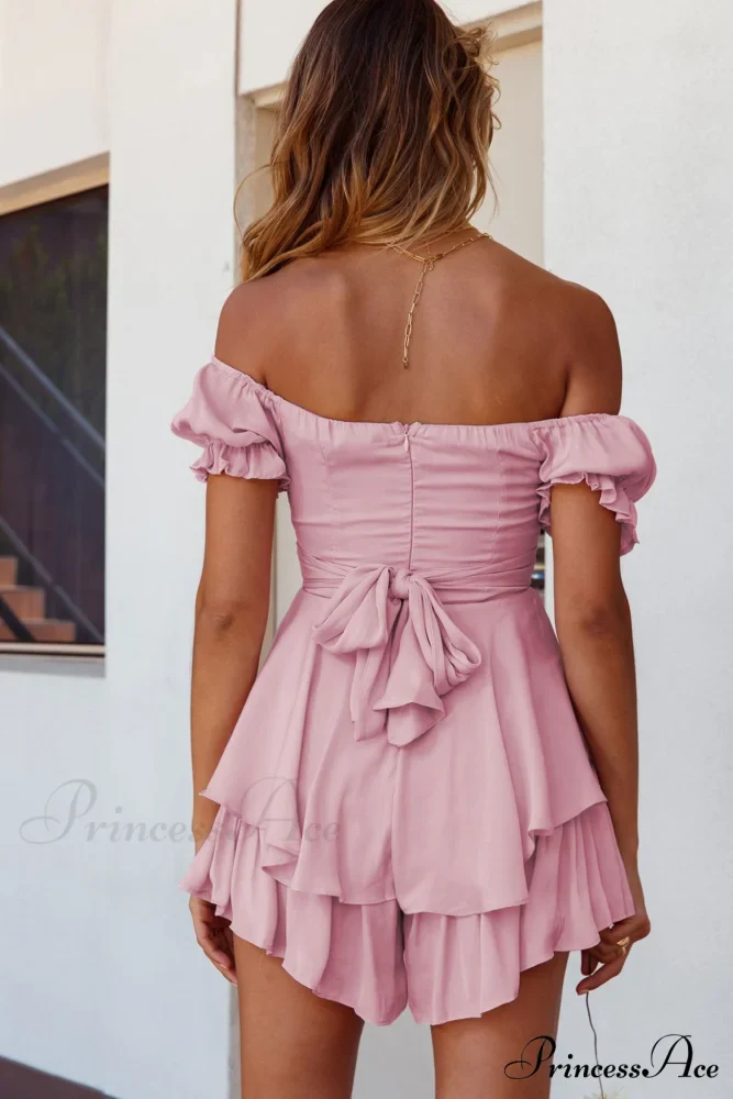 Off Shoulder Ruffled Skirt Pants with Tie Back - Image 5