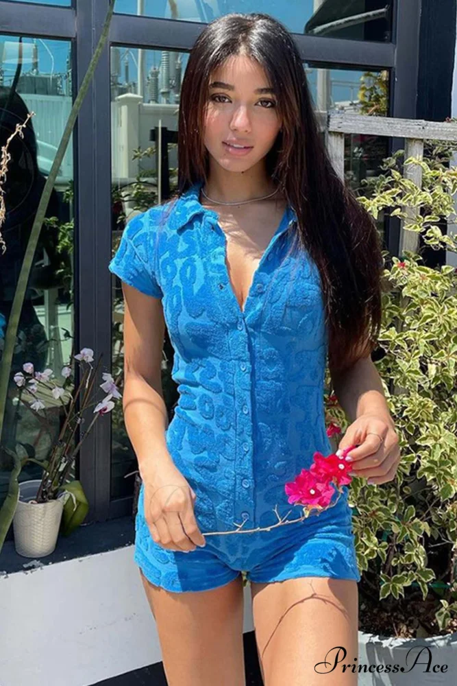 Lapel Terry Rompers with Button Down - Image 10