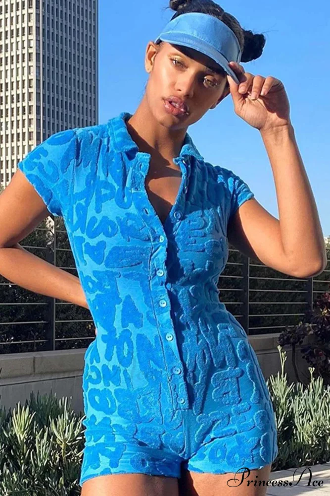 Lapel Terry Rompers with Button Down - Image 12