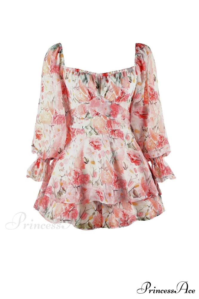 Floral Print Long Sleeve Ruffled Skirt Trousers - Image 11