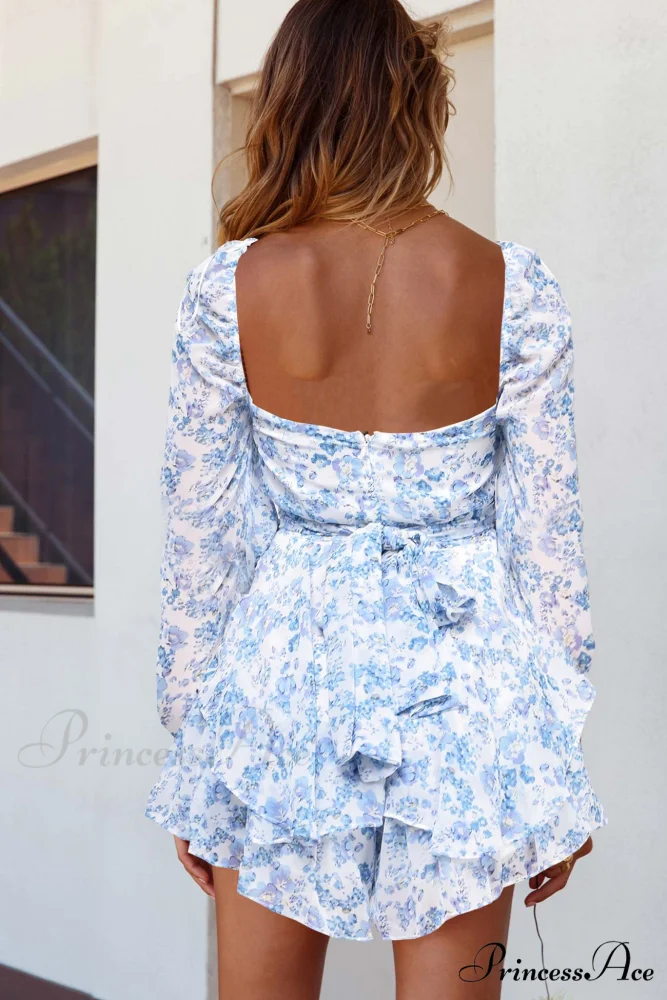 Floral Print Long Sleeve Ruffled Skirt Trousers - Image 3