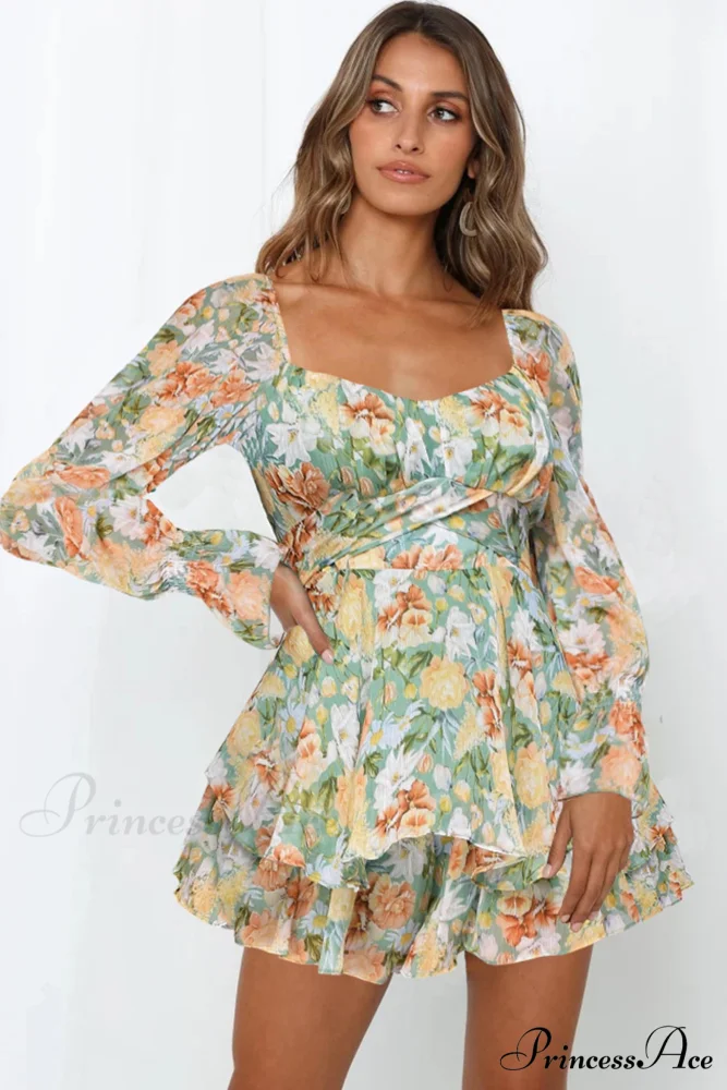 Floral Print Long Sleeve Ruffled Skirt Trousers - Image 6