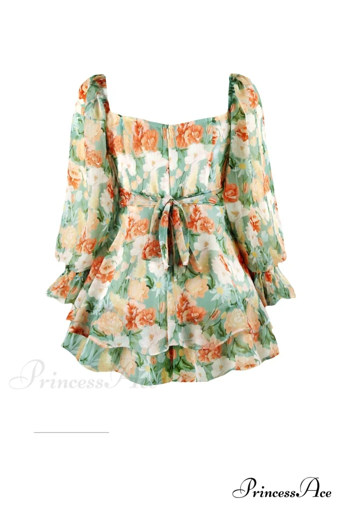 Floral Print Long Sleeve Ruffled Skirt Trousers - Image 8