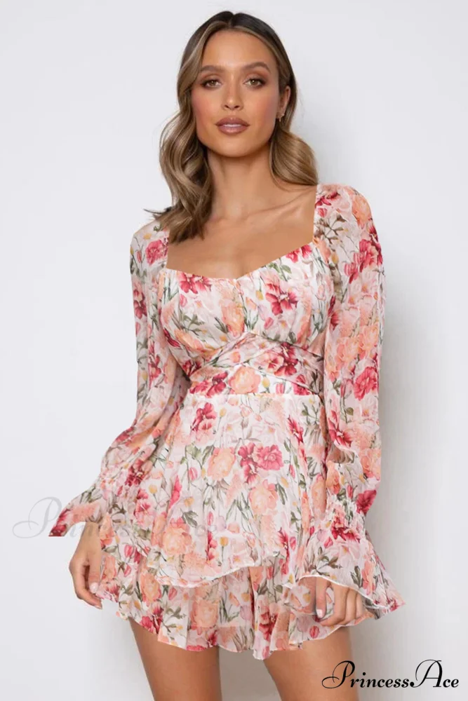Floral Print Long Sleeve Ruffled Skirt Trousers - Image 9