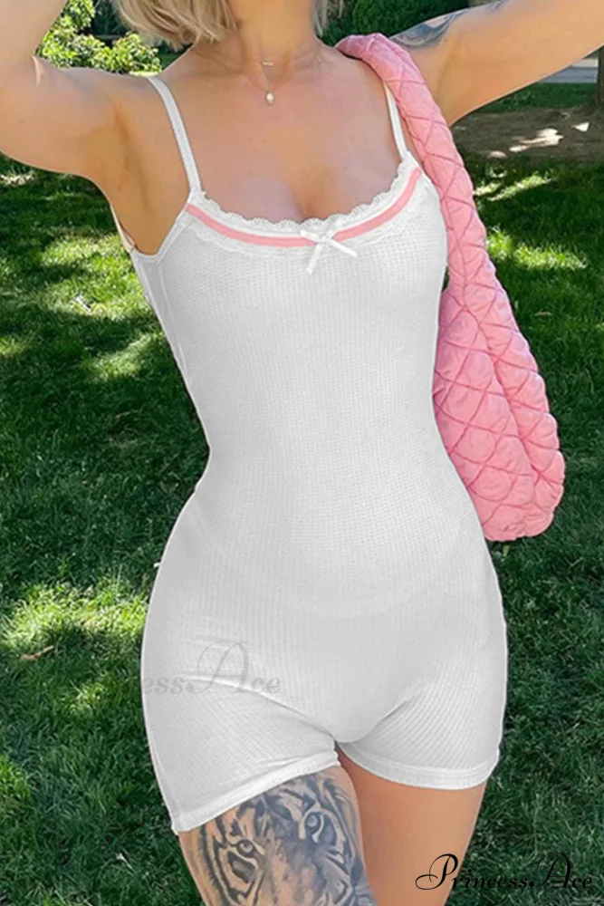 Bow-tie Backless Bodycon Cami Rompers with Lacework - Image 4