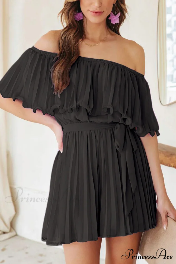 Off Shoulder Pleated Tie-waist Rompers - Image 10