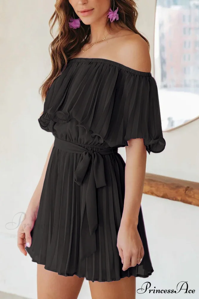 Off Shoulder Pleated Tie-waist Rompers - Image 11