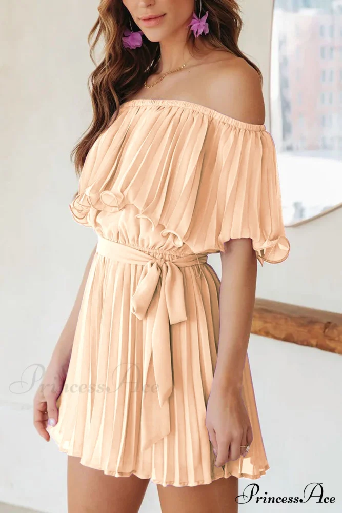 Off Shoulder Pleated Tie-waist Rompers - Image 2