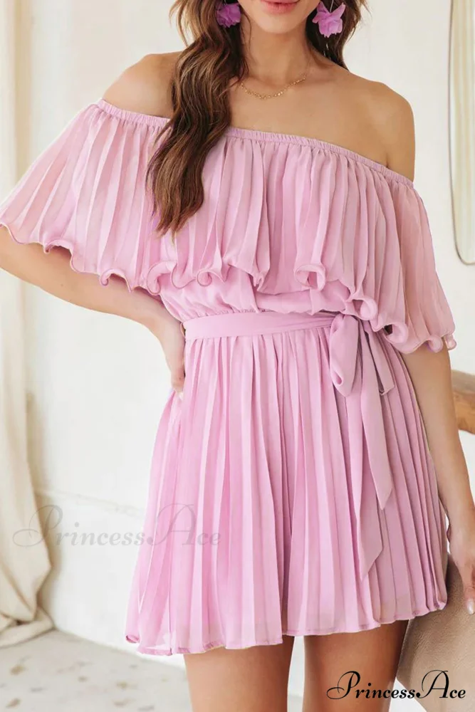 Off Shoulder Pleated Tie-waist Rompers - Image 4