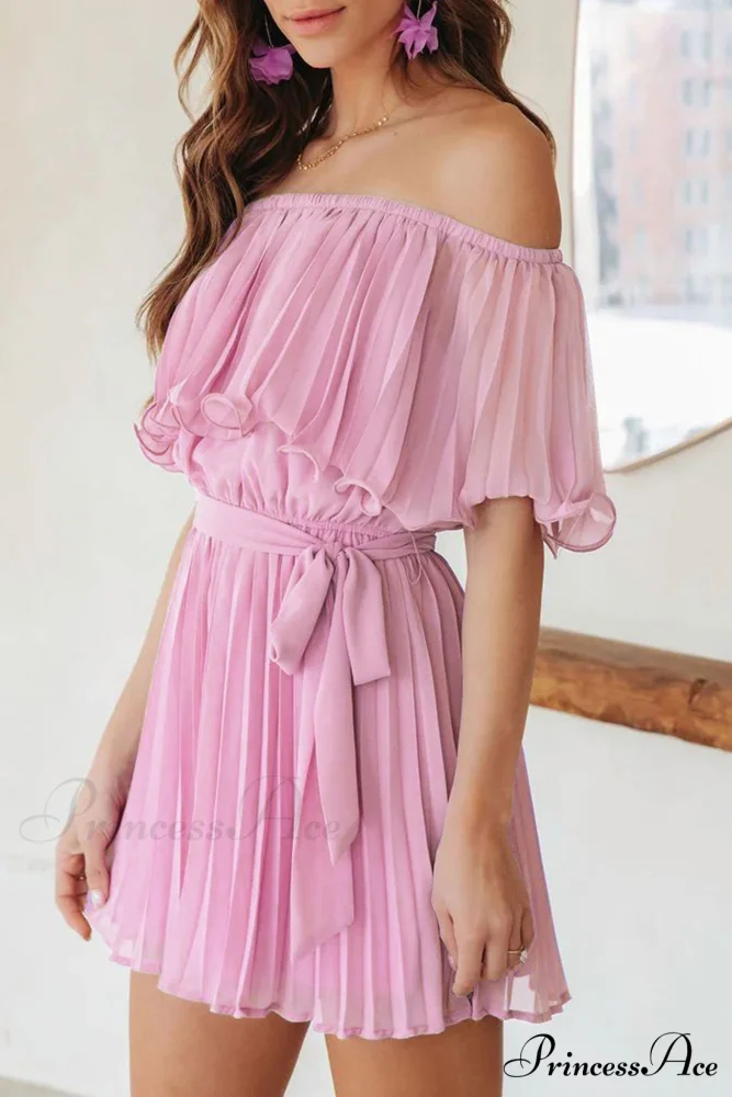 Off Shoulder Pleated Tie-waist Rompers - Image 5