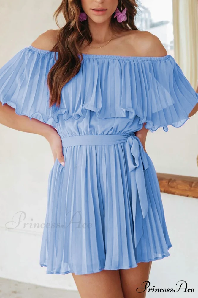 Off Shoulder Pleated Tie-waist Rompers - Image 7
