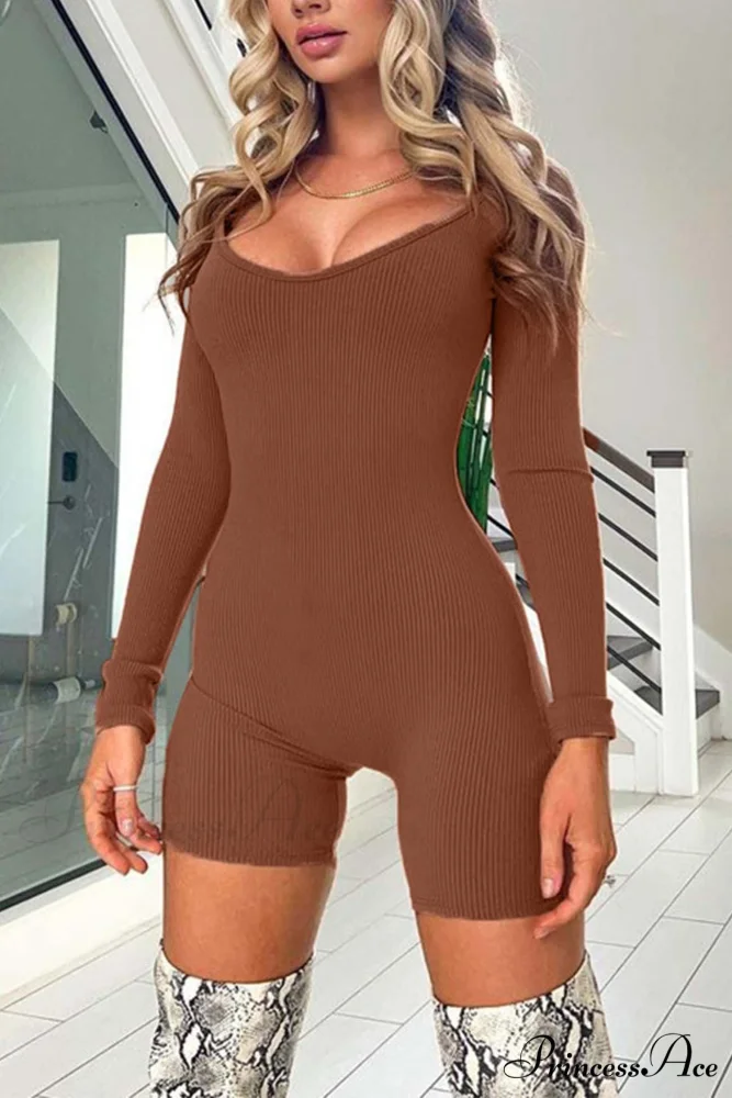 U Neck Bodycon Rompers - Long Sleeve - Image 10