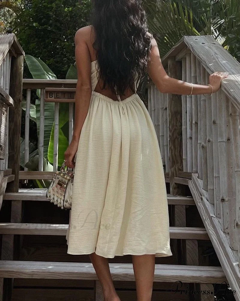 Solid Strap Slim Cut-out Slit Midi Dress for Women - Image 3