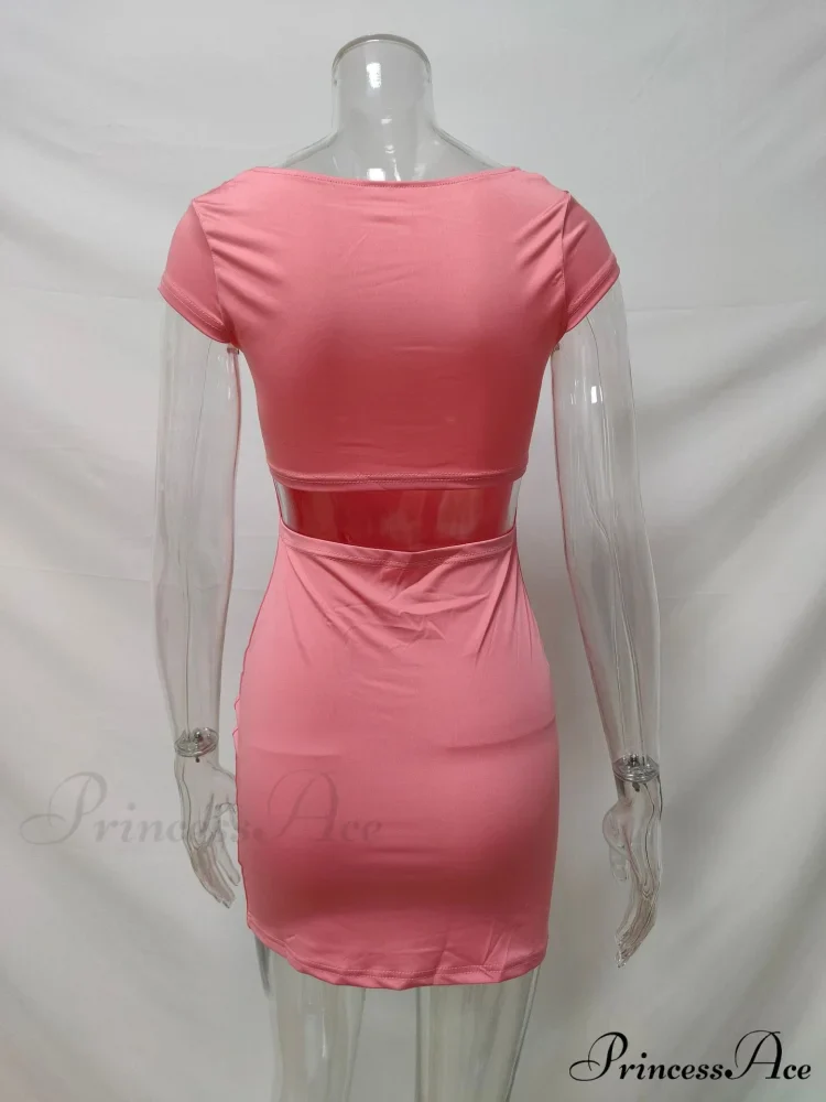 Solid Color Sexy Slim Hollow Out Mini Dress - Image 13