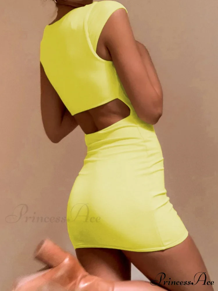 Solid Color Sexy Slim Hollow Out Mini Dress - Image 4