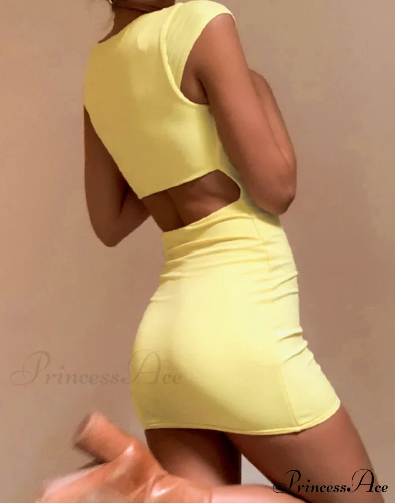 Solid Color Sexy Slim Hollow Out Mini Dress - Image 7