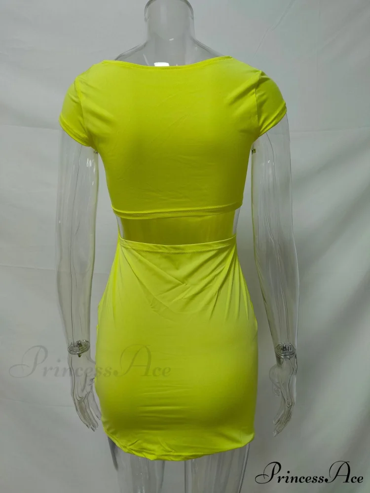 Solid Color Sexy Slim Hollow Out Mini Dress - Image 9