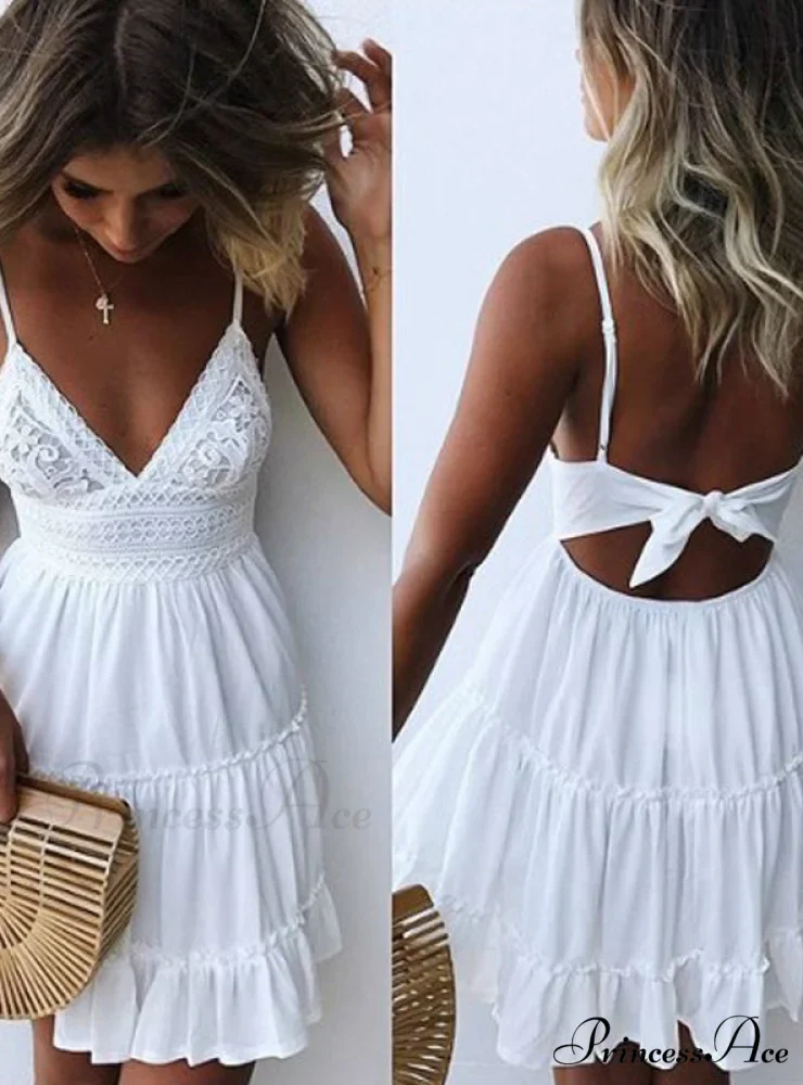 V-neck Sleeveless Lace Patchwork Beach Dress for Women - Image 4