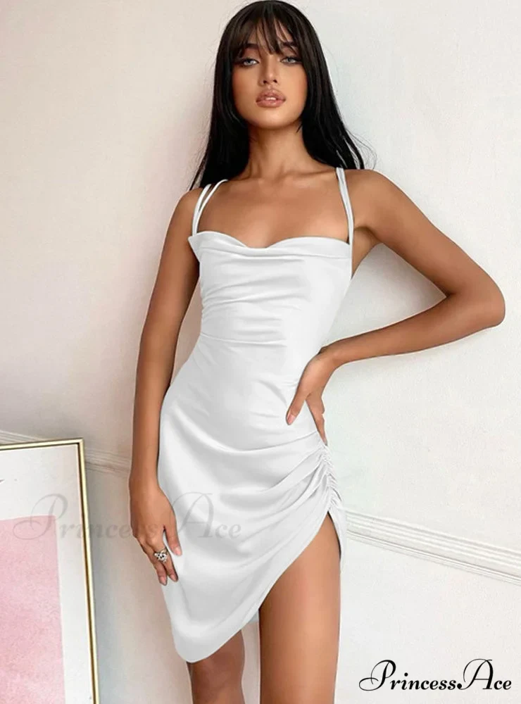 Pink Satin Bodycon Sling Slit Dress for Women - Image 3