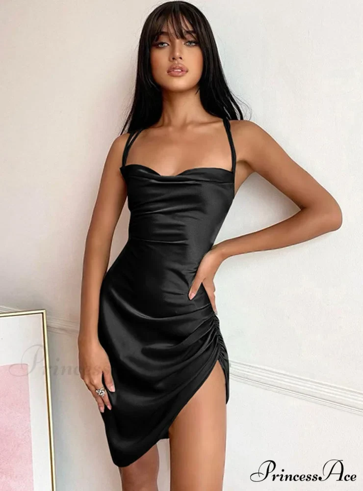 Pink Satin Bodycon Sling Slit Dress for Women - Image 5